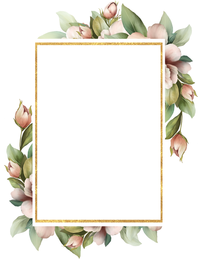 Gold floral frame. Restangular frame with flowers